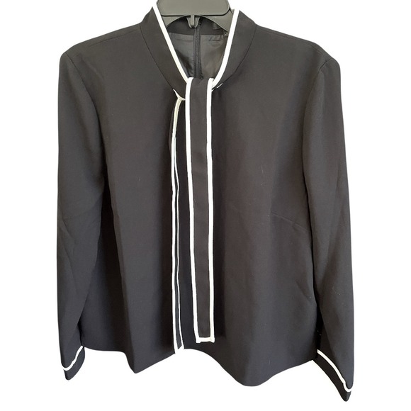 J. Crew Tops - J. Crew Black‎ Tie Front High Neck Blouse with Cream Trim 16
